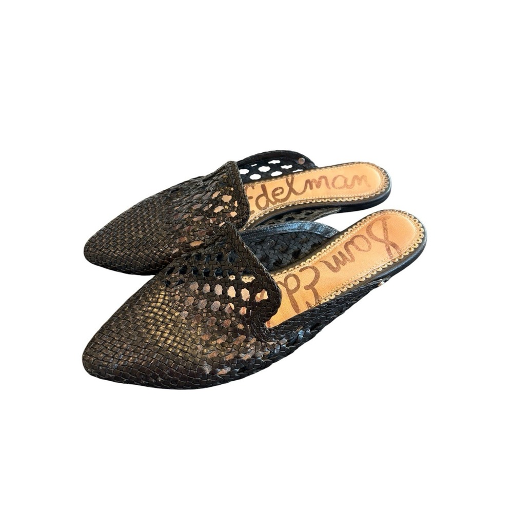 Sam Edelman 9 Mule Black Woven Natalya Sandal Leather Pointed Toe
